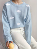 Romildi Preppy Cloud Pattern Sweater, Long Sleeve Casual Cute Sweater For Winter & Fall, Women's Clothing