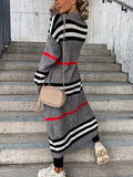 Romildi Striped Open Front Cardigan, Long Sleeve Cardigan For Fall & Winter, Women's Clothing