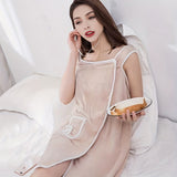 Romildi 1pc Cute Bow Soft Shower Skirt for Women - Adjustable Bath Robe with Pocket for Home and Travel