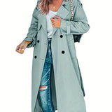 Romildi Double Breasted Solid Trench Coat, Casual Long Sleeve Mid Length Outerwear, Women's Clothing