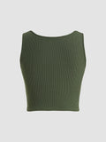 Romildi Ribbed Crop Sweater Vest, Twist Front V Neck Casual Sweater, Women's Clothing
