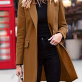Romildi Solid Single Breasted Jacket, Elegant Long Sleeve Jacket For Fall & Winter, Women's Clothing