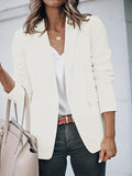 Romildi Elegant Solid Long Sleeve Blazer, Open Front Lapel Blazer, Elegant & Stylish Tops For Office & Work, Women's Clothing