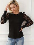 Romildi Leopard Illusion Sleeve Top, Casual Crew Neck Slim Top, Women's Clothing