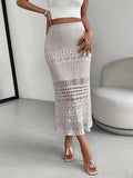 Hollow Out Fit & Flare Skirt, Casual Skirt For Spring & Summer, Women's Clothing