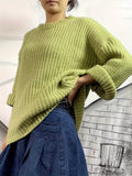 Romildi Solid Crew Neck Rib Knit Sweater, Casual Long Sleeve Loose Pullover Sweater, Women's Clothing