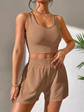 Romildi Tank Top & Shorts Two-piece Set, Ribbed Crop Tank Top & Ribbed Casual Shorts, 2pcs Outfits For Vacation, Every Day, Women's Clothing