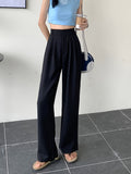 Romildi Solid Draped Straight Leg Pants, Casual High Waist Loose Suit Pants, Women's Clothing