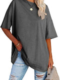 Romildi Drop Shoulder Half Sleeve T-Shirt, Loose Crew Neck Casual Top For Summer & Spring, Women's Clothing