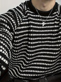 Romildi Men's Stylish Stripe Pattern Knitted Pullover, Casual Breathable Long Sleeve Crew Neck Top For City Walk Street Hanging Outdoor Activities