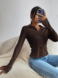 Romildi Textured Button Front Collared Blouse, Casual Long Sleeve Top For Spring & Fall, Women's Clothing