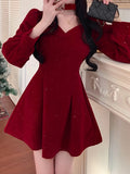 Romildi Bow Decor Cut Out Dress, Chic Long Sleeve A-line Dress, Women's Clothing