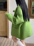 Romildi Button Front Knitted Cardigan, Casual Long Sleeve Cardigan With Pockets For Fall & Winter, Women's Clothing