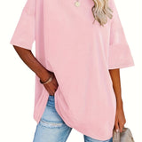 Romildi Drop Shoulder Half Sleeve T-Shirt, Loose Crew Neck Casual Top For Summer & Spring, Women's Clothing