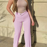 Romildi Tailored Solid Pants, Solid High Waist Wide Leg Work Office Pants, Women's Clothing