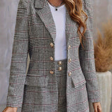 Romildi Elegant Two-piece Set, Double Breasted Blazer & Mini Skirt Outfits, Women's Clothing
