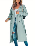 Romildi Double Breasted Solid Trench Coat, Casual Long Sleeve Mid Length Outerwear, Women's Clothing