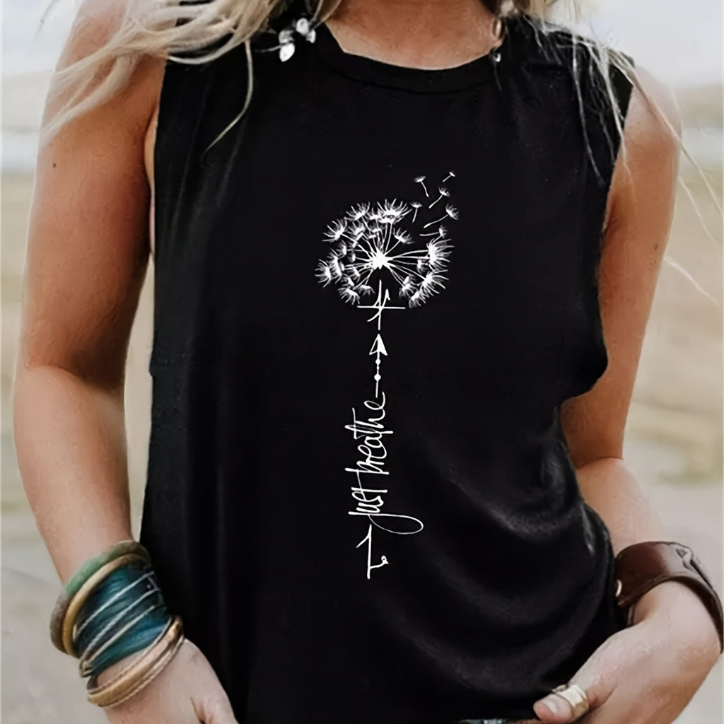 Romildi Women's Dandelion Just Breathe Print Camisole Tank Top - Stylish and Comfortable Sleeveless Top for Casual Wear
