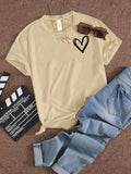 Romildi Heart Print Graphic T-Shirt, Short Sleeve Crew Neck Casual Top For Spring & Summer, Women's Clothing