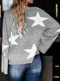 Romildi Star Pattern Crew Neck Pullover Sweater, Casual Bell Sleeve Drop Shoulder Sweater, Women's Clothing