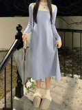 Romildi Contrast Trim Midi Dress, Casual Long Sleeve Dress For Spring & Fall, Women's Clothing