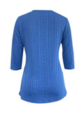 Romildi Contrast Lace Button Decor T-Shirt, Casual Eyelet Top For Spring & Fall, Women's Clothing