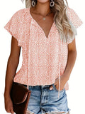 Romildi V Neck Flutter Sleeve Blouse, Loose Casual Top For Summer & Spring, Women's Clothing