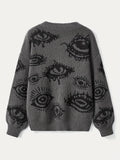 Romildi Eye Pattern Crew Neck Sweater, Y2K Long Sleeve Pullover Sweater, Women's Clothing