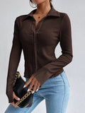 Romildi Textured Button Front Collared Blouse, Casual Long Sleeve Top For Spring & Fall, Women's Clothing