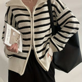 Romildi Long Sleeve Striped Cardigan, Zip Up Casual Sweater, Women's Clothing