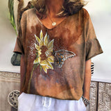 Romildi Ethnic Women'S T-Shirt New Summer Short Sleeve Top Loose Casual V-Neck Tee Vintage Flower T Shirt For Women Clothes Fashion 2023