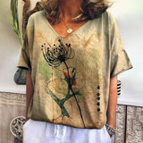 Romildi Ethnic Women'S T-Shirt New Summer Short Sleeve Top Loose Casual V-Neck Tee Vintage Flower T Shirt For Women Clothes Fashion 2023