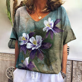 Romildi Ethnic Women'S T-Shirt New Summer Short Sleeve Top Loose Casual V-Neck Tee Vintage Flower T Shirt For Women Clothes Fashion 2023