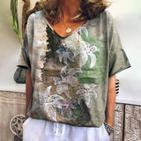Romildi Ethnic Women'S T-Shirt New Summer Short Sleeve Top Loose Casual V-Neck Tee Vintage Flower T Shirt For Women Clothes Fashion 2023