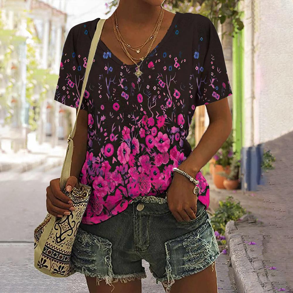Romildi Fashion Women's T-Shirt 3D Flower Print Tee Casual Retro   T Shirts for Women Summer New Female Clothing Streetwear Shirt