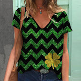 Romildi New Women's T-shirt Green Lucky Grass V-neck Female Clothes Fashion Funny Short Sleeve Tee Street Harajuku Leisure T Shirt Girls