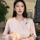 Spring national style diagonal placket buckle design sense new Chinese loose minimalist drape light luxury acetic acid top women's MZ018