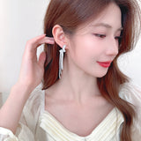 2025 Korean tassel zircon earrings temperament Muse elegant super flash s925 silver needle long dress versatile fashion earrings