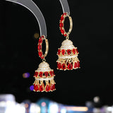 2025 Noble luxury heavy industry high-end court style earrings, bright zircon inlaid with water droplets and fringes, three-dimensional wind bell earrings