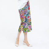 Miyake graffiti print skirt long skirt new women's clothing spring Japanese slim-fit split-ended hip-wrapped A-shaped skirt