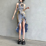 2025 style 2023 summer new women's clothing solid color fashionable sexy neck sexy backless dress women