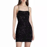 2025 Popularan beautiful women's shiny velvet bead sequins low round neck tight dress short pom-pom dress