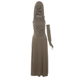 2025 style 2023 summer new women's clothing sexy fashion slim solid color hollow hooded long dress