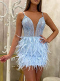 2025 autumn and winter new  Popular trade  short feather dress sexy women's banquet evening dress
