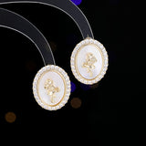 2025 retro premium s925 silver needle earrings geometric oval simple atmosphere natural shell rose stud earrings