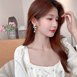 2025 Light luxury high-end super flash micro-inlaid luxury atmospheric earrings wholesale leaf zircon fringed petals water drop earrings