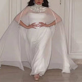 2025 Spring and summer  new  New Middle East temperament sexy cape beaded chiffon banquet evening dress two-piece set
