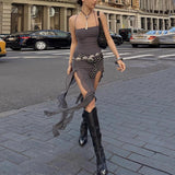 2025 style popular summer new women's clothing chest-wrapped backless slim-fit wavy irregular slit edge dress