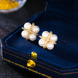 2025 S925 silver needle niche design earrings woven rope knot advanced sense small exquisite versatile simple pearl stud earrings