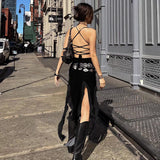 2025 style popular summer new women's clothing chest-wrapped backless slim-fit wavy irregular slit edge dress